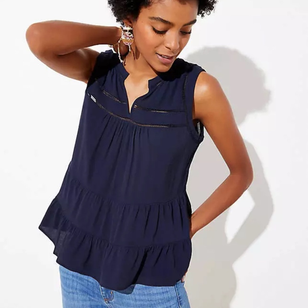 Loft lace Navy peplum shell NWT